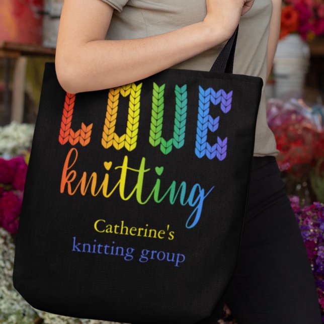 Bolsa Tote Love Knitting Colorful Cute Knitts Group (Criador carregado)