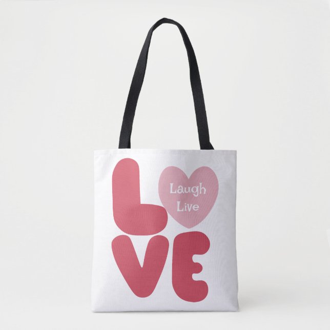 Bolsa Tote LOVE Laugh Live Pink Typografia (Frente)
