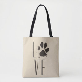 Bolsa Tote Love Pet Paw Print Brown Grunge Tipografia