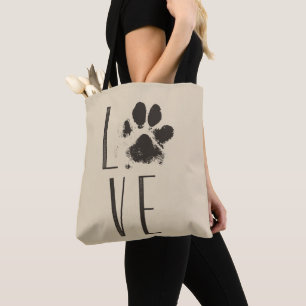 Bolsa Tote Love Pet Paw Print Brown Grunge Tipografia