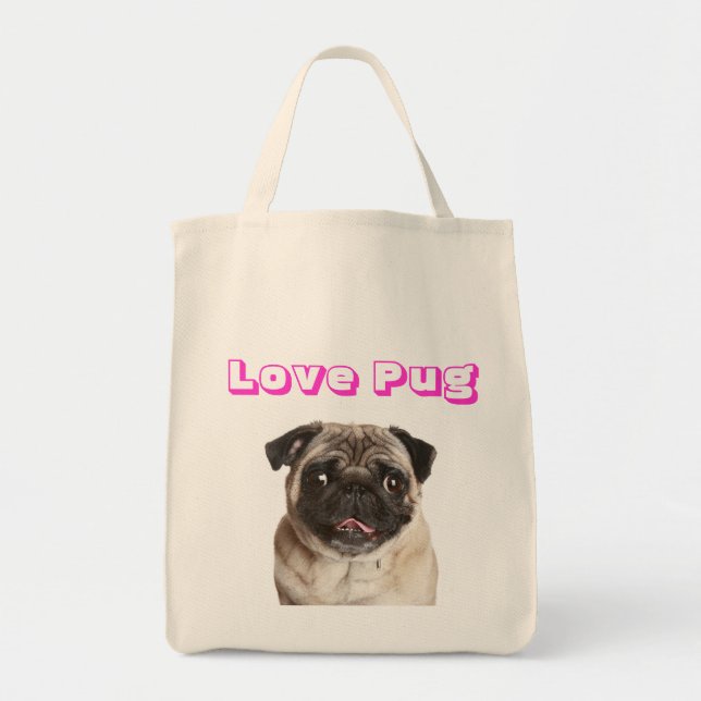Bolsa Tote Love Pug Puppy Dog Canvas Grocery otebag (Frente)