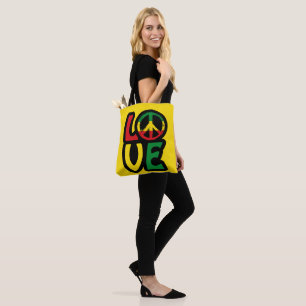 Bolsa Tote Love reggae, símbolo de paz, reggae, saco