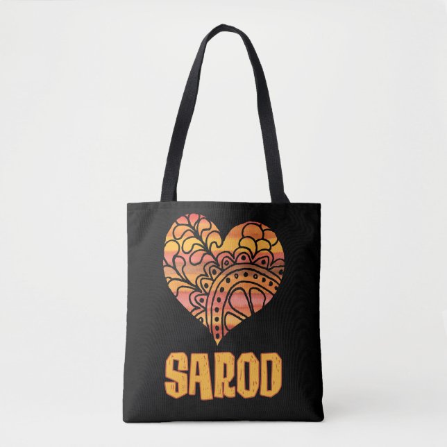 Bolsa Tote Love Sarod Orange Mandala Heart Indian Music (Frente)