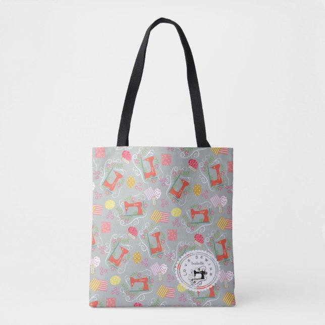 Bolsa Tote Love Sewing Machine Grey (Frente)