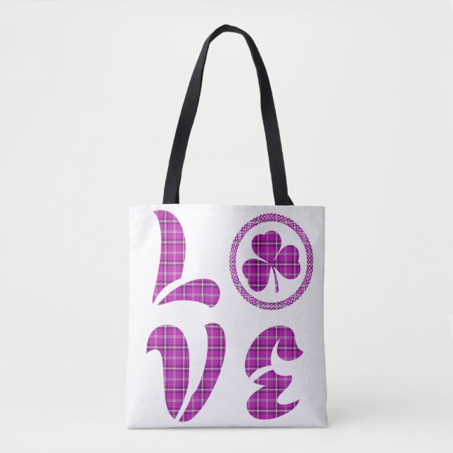 Bolsa Tote Love Shamrock Plaid Pink Black Classic (Frente)