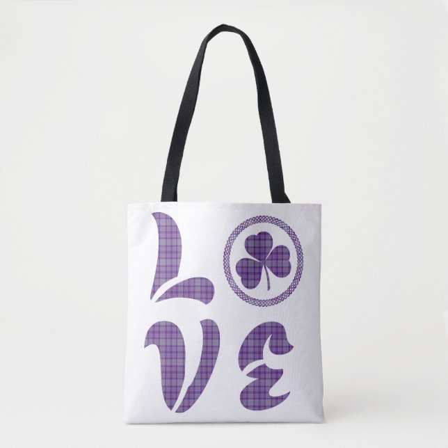 Bolsa Tote Love Shamrock Plaid Purple Gray Tartan Pattern (Frente)