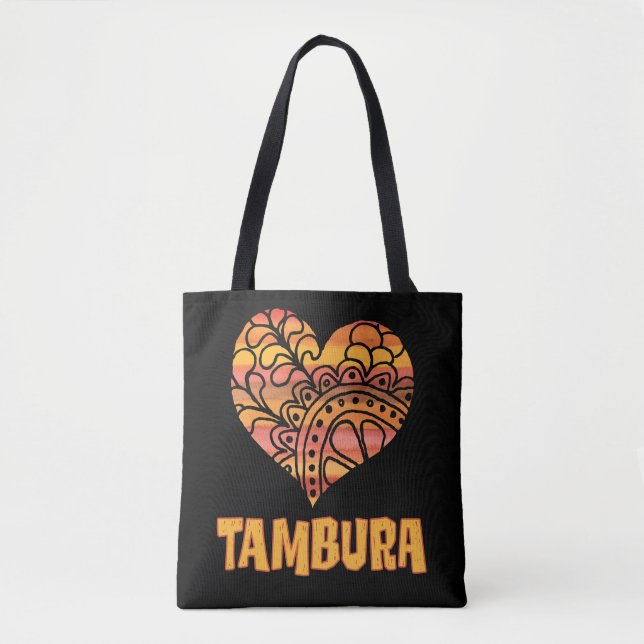 Bolsa Tote Love Tambura Orange Mandala Heart Indian Music (Frente)