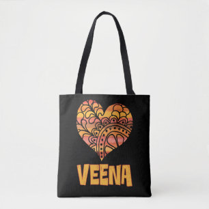 Bolsa Tote Love Veena Orange Mandala Heart Indian Music