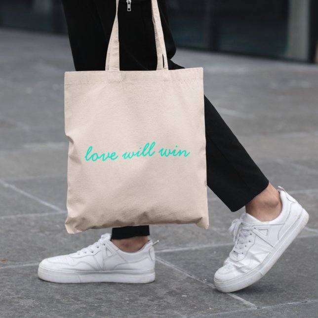Bolsa Tote Love Will Win | Moderna Trendy Cute Turquoise Neon (Criador carregado)