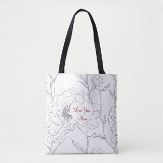 Bolsa Tote Love You Mom Line‑Art Floral