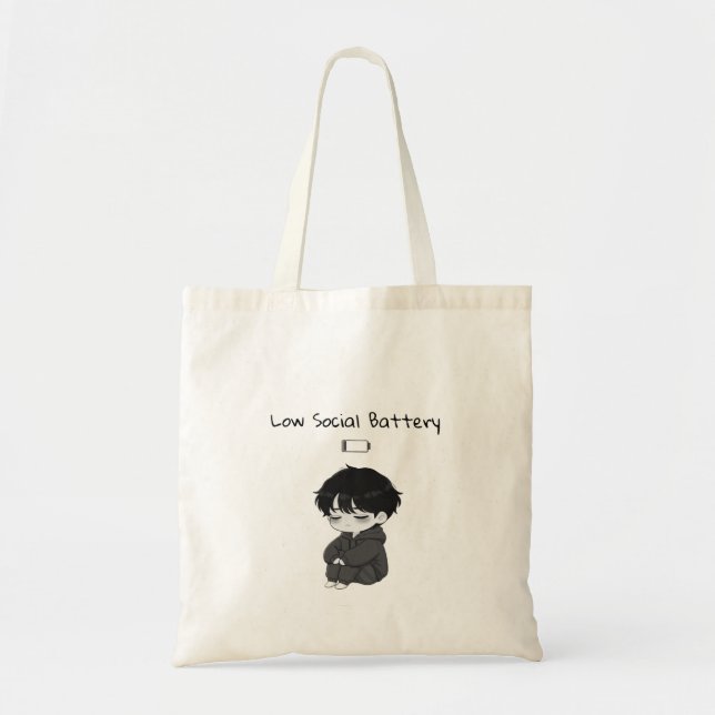Bolsa Tote Low Social Battery Relatable Chibi Boy (Frente)