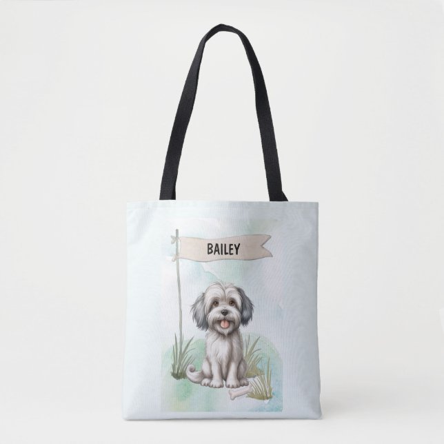 Bolsa Tote Lowchen Watercolor Personalized Dog (Frente)