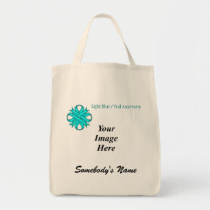 Bolsa Tote Lt Blue/Teal Clover Ribbon Modelo por K Yoncich