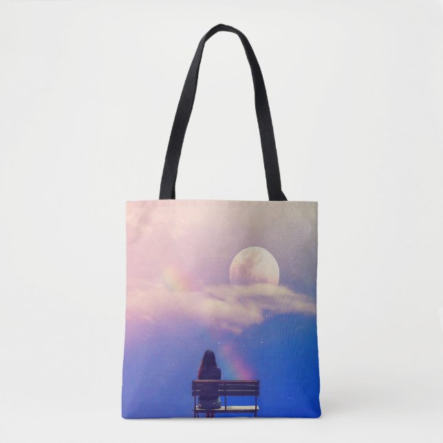 Bolsa Tote Lua Arco-íris: Beleza Pastel Sky. (Frente)