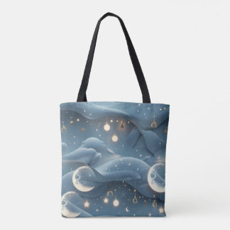 Bolsa Tote Lua Azul Pó Macia Estética Celestial