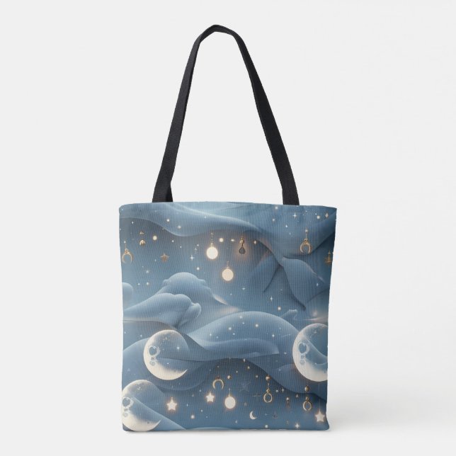 Bolsa Tote Lua Azul Pó Macia Estética Celestial (Verso)