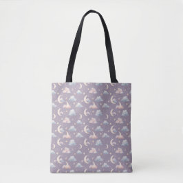 Bolsa Tote Lua Celestial Estrelas Nuvens Aquarela Pastéis