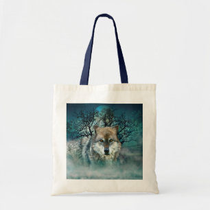 Bolsa Tote Lua cheia do lobo na névoa