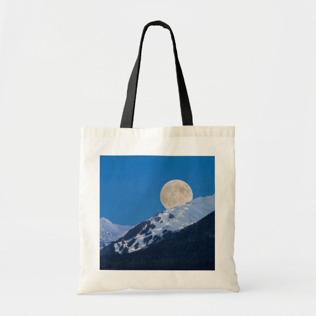 Bolsa Tote Lua Cheia Sobre o Alyeska Ski Resort, Alasca (Frente)