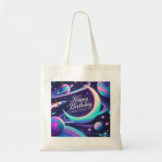 Bolsa Tote Lua crescente, estrelas, planetas temática por gal (Frente)