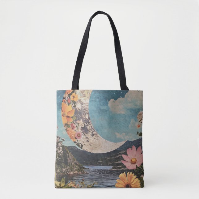 Bolsa Tote Lua Crescente Sobre Paisagem Serena (Frente)