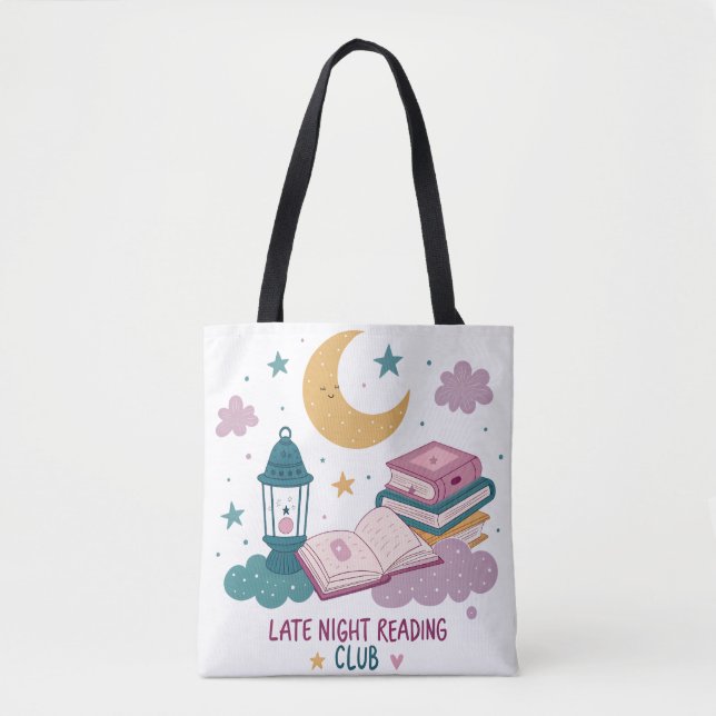 Bolsa Tote Lua e livros do clube de leitura noturna (Frente)
