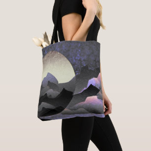 Bolsa Tote Lua e Montanhas Artísticas Abstratas Caprichosas