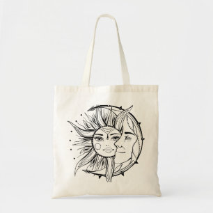Bolsa Tote Lua e sol. Ilustração de tatuagem de estilo Vintag