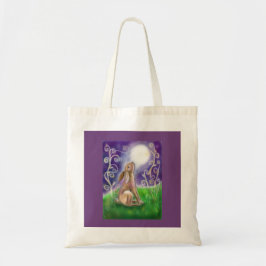 Bolsa Tote Lua que olha o fundo do roxo da ilustração da