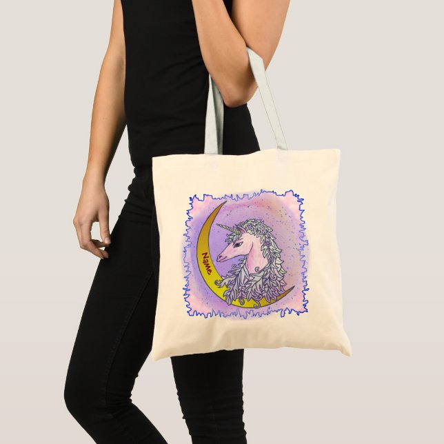 Bolsa Tote Lua Violeta Unicórnio Noturno (Frente (produto))