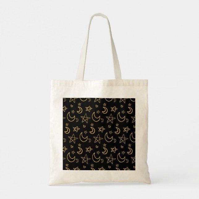Bolsa Tote Luas e estrelas Dourado padrão (Verso)