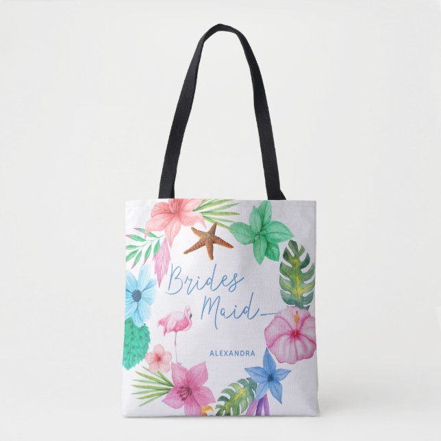 Bolsa Tote Luau destino casamento bidesmaid floral tropical (Frente)