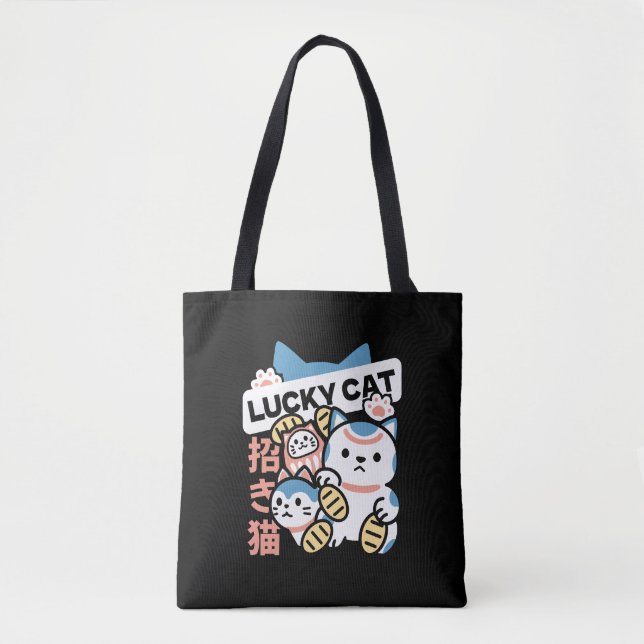 Bolsa Tote Lucky Cat Art – Maneki Neko with Gold Coin (Frente)