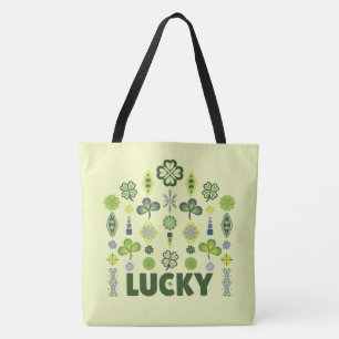 Bolsa Tote Lucky Shamrock Clover Mínimo Padrão Amarelo