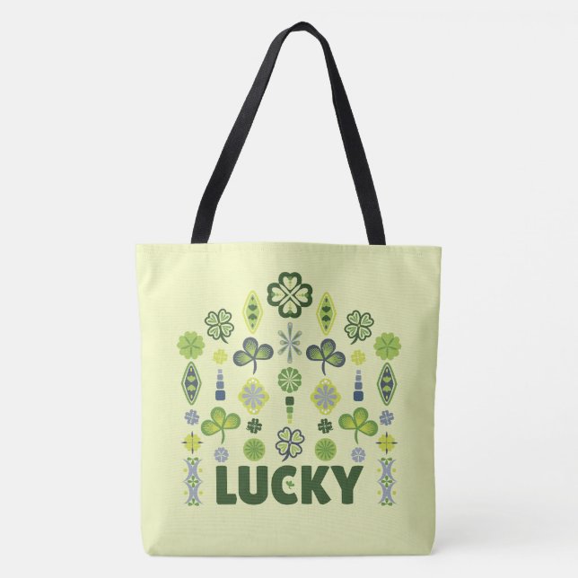 Bolsa Tote Lucky Shamrock Clover Mínimo Padrão Amarelo (Frente)