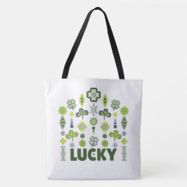 Bolsa Tote Lucky Shamrock Preto Padrão Moderno Mínimo Branco