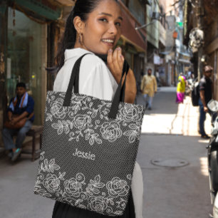 Bolsa Tote Lugar Transparente Girando com Rosas Personalizado