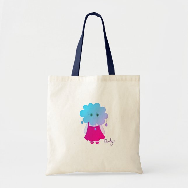 Bolsa Tote Luminoso Azul Radiante Cloudy Expressão Emocional (Frente)