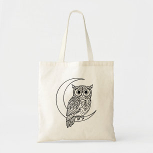 Bolsa Tote Luna Coruja Linha Arte com Lua Crescente
