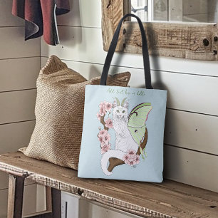Bolsa Tote Luna Moth Moon White Cat Green