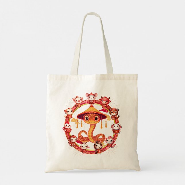 Bolsa Tote Lunar Chinês, Ano Novo Cobra Design 1 (Verso)