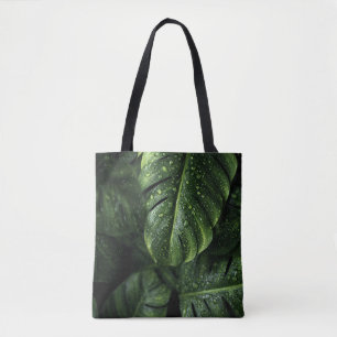 Bolsa Tote Lush Monstera Leaves with Morning Dew Drops