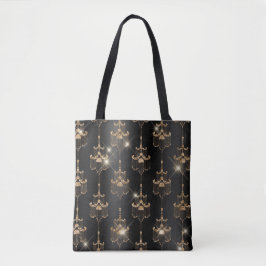 Bolsa Tote Lustres Glam com Folha Preta e Brilho Dourado