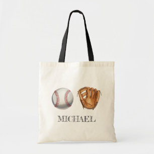 Bolsa Tote Luvas de beisebol aquarela com nome personalizado