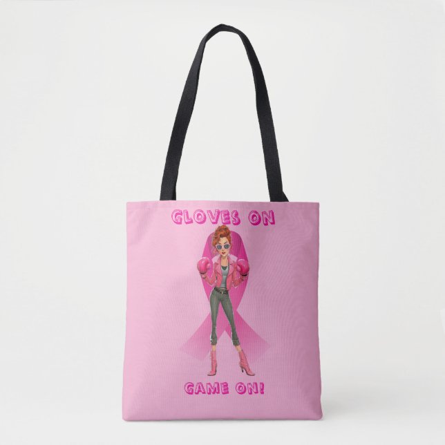 Bolsa Tote Luvas, Jogue! Sensibilização do Cancer da Mama (Frente)