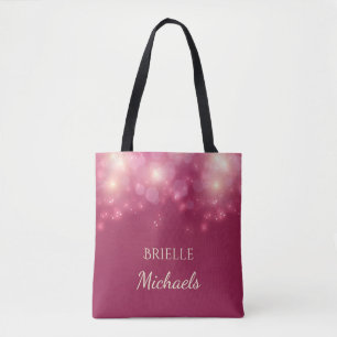 Bolsa Tote Luxe Dark Glamor Bokeh Sparkles Com Nome