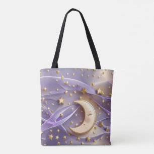 Bolsa Tote Luxe Estética Lua Lavanda Dourada Pálida