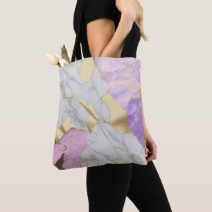 Bolsa Tote Luxe Mármore Lavanda e Dourado