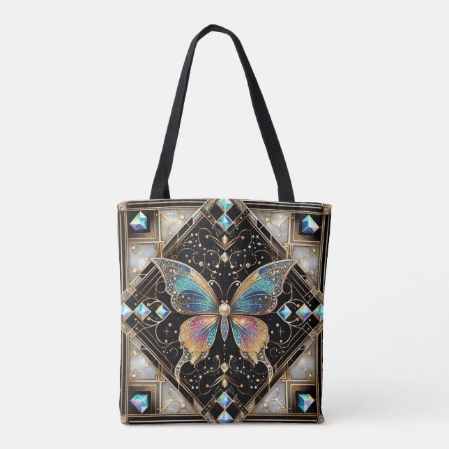 Bolsa Tote Luxo Borboleta Arco-íris Diamantes (Verso)
