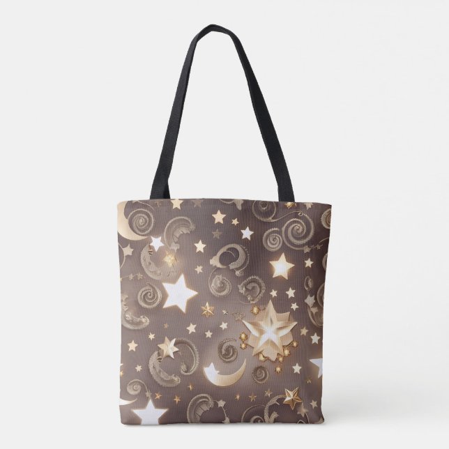 Bolsa Tote Luxo Champagne Ouro Celestial Lua (Verso)